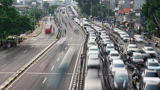 Time lapse of morning traffic jam in Jakarta, Indonesia
