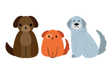Graphic set of hand drawn illustration with cute dogs.