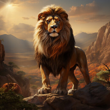 The Majestic King, The Lion of Judah Standing Strong on the Rock