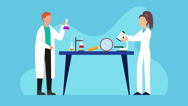 People work in vaccine development science laboratory cartoon animation 4k video