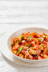 mexican shrimp cocktail salad in a bowl, top view