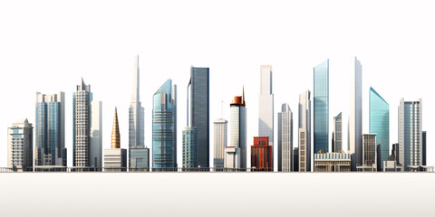 Set of different skyscraper buildings isolated on white. 3d illustration