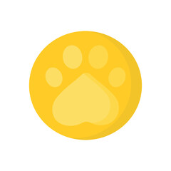 Gold game coin. Coin icon. Gold medal. Coin with the paw. Gold paw. Paw print. 