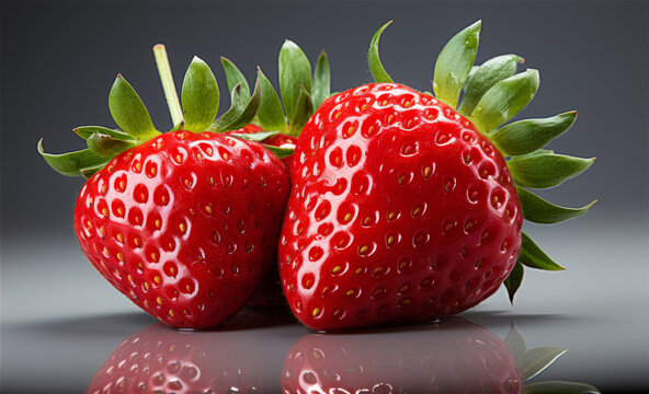 Two strawberry fruits on white background, Generative ai image