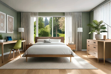 modern bedroom nature view outside the window