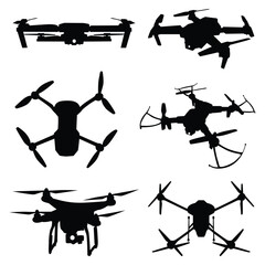 Flying Drone or Delivery Drone Silhouettes Vector Illustration