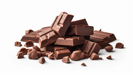 pieces of chocolate isolated on white background, generative ai