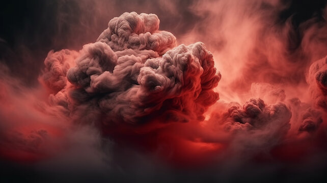 dramatic sky with red cloud, storm and lightning, generative ai