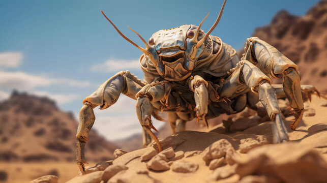 macro of a scorpion in the desert