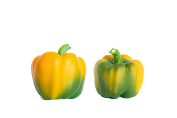 Two yellow peppers on white background. Capsicum annuum on white background. 