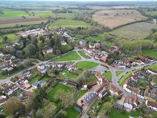 Finchingfield Village in Essex UK drone aerial view .