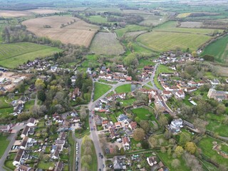 Finchingfield Village in Essex UK drone aerial view .