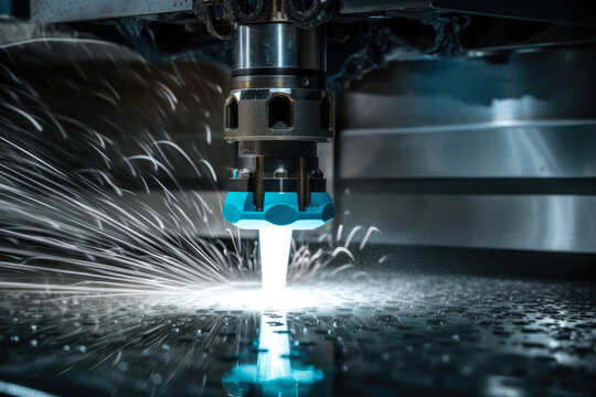 Cutting-Edge Technology: A futuristic close-up of a waterjet cutter demonstrates the cutting-edge engineering that goes into creating such a potent industrial tool.