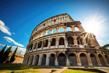 Fototapeta na wymiar Roman colosseum and sunny blue sky