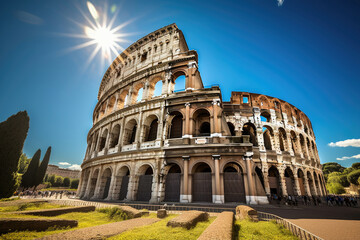 Fototapeta na wymiar Roman colosseum and sunny blue sky