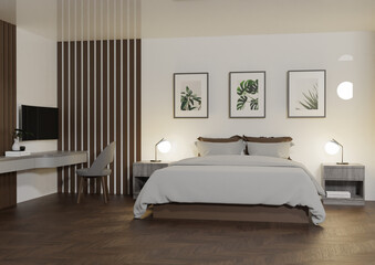 bedroom, room, visualization, 3d render - obrazy, fototapety, plakaty