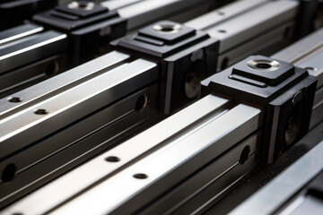 An up-close view of some linear guide rollers demonstrates their durability and capacity to support heavy loads.