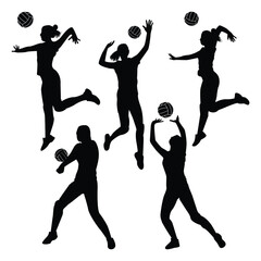 Female volleyball Player Silhouettes Vector Illustration