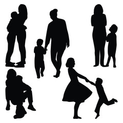 Mom And son or Son and mom silhouettes vector collection