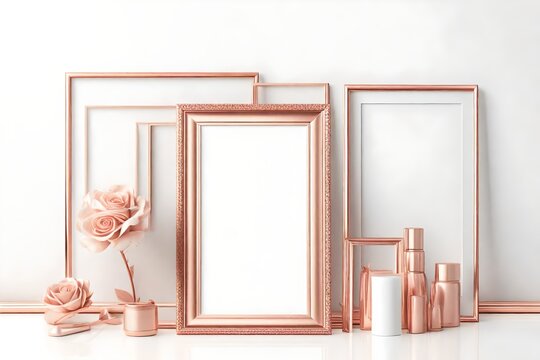 Rose gold frame mockup on a white background. 2x3 ratio Vertical
