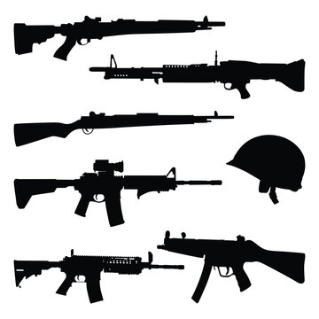 Weapon or Gun Silhouettes Vector Illustration