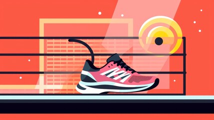 A featuring a pair of running shoes placed on a treadmill. AI generated