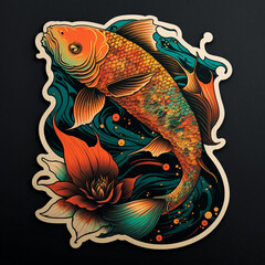 Exquisite Koi Fish Sticker Captivating Aquatic Beauty in Vibrant Colors Generative AI