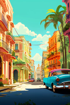Illustration of a beautiful view of the island of Cuba