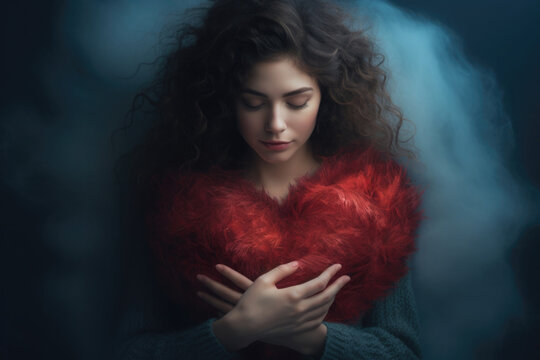 Love yourself concept. Beautiful woman hugging herself. Wellness and good balance in life