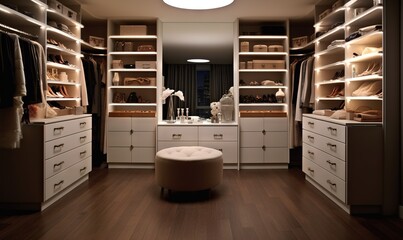  a walk in closet filled with lots of white drawers and drawers.  generative ai