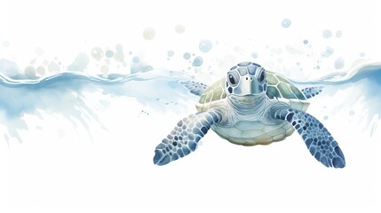  a turtle swimming in the ocean with bubbles of water around it.  generative ai