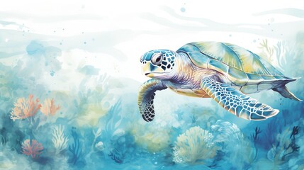 Fototapeta premium a painting of a sea turtle swimming in the ocean water. generative ai