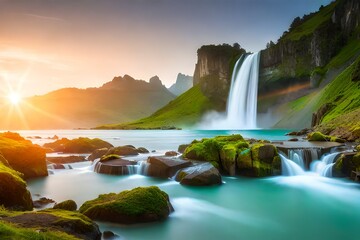 waterfall in the mountains generating by AI technology