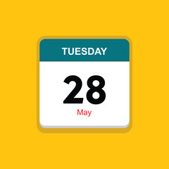 may 28 tuesday icon with yellow background, calender icon