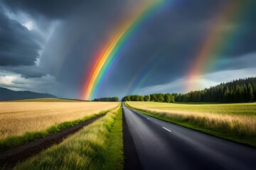 rainbow over the road generating by AI technology