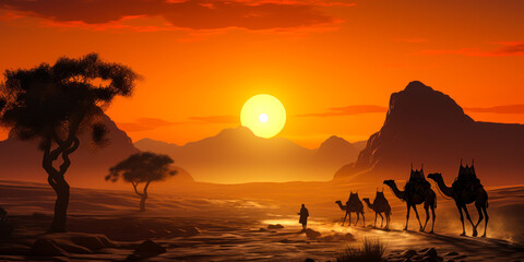 Fototapeta na wymiar Exotic Camels: Nature's Beauty in the Desert