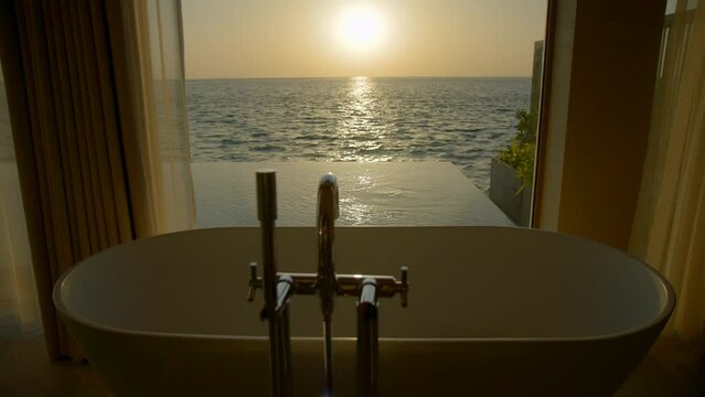 View from luxury vacation villa bathroom maldives
