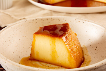 Creme Caramel Condensed Milk Pudim Slice in front view
