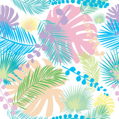 Fototapeta na wymiar seamless pattern with multicolored tropical leaves with a wite background. vector graphics.