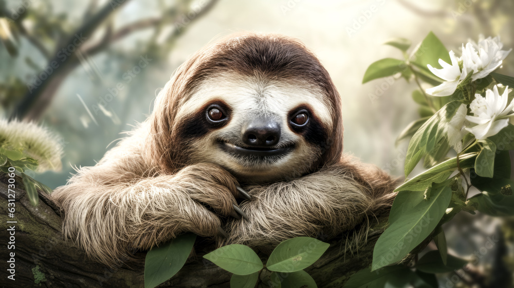 Poster an intricately detailed photorealistic image of a sloth is displayed.
