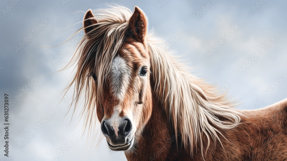Poster a photorealistic image of a pony is displayed, created with advanced technology.