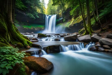 waterfall in the forest Generated with AI