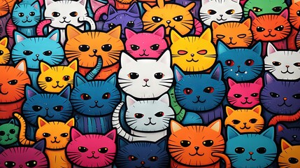  a large group of cats with different colors on their faces.  generative ai