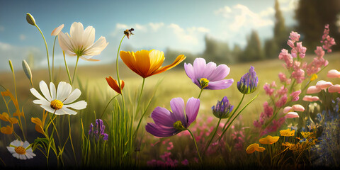 Floral spring meadow, abstract illustration.