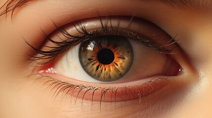 Fototapeta premium a close up of a person's eye with a brown iris. generative ai