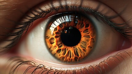  a close up of a human eye with a bright orange iris.  generative ai