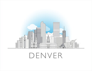 Denver Colorado cityscape line art style vector illustration
