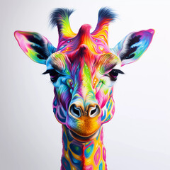 neon giraffe portrait with neon colors - obrazy, fototapety, plakaty