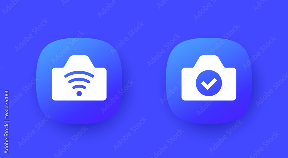 Poster camera with wi-fi connection vector icons