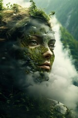Obraz premium Living Landscape: Woman's Face Merged with Vibrant Nature Scene